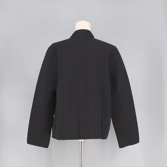 J.JILL PureJill Elements Seersucker Embroidered Quilted Jacket Black Size M - Picture 6 of 8